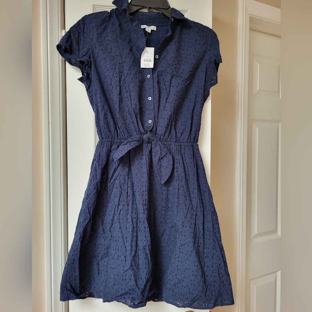 J. Crew Mercantile Navy Blue Eyelet Button Up Dress Size XS New W Tags